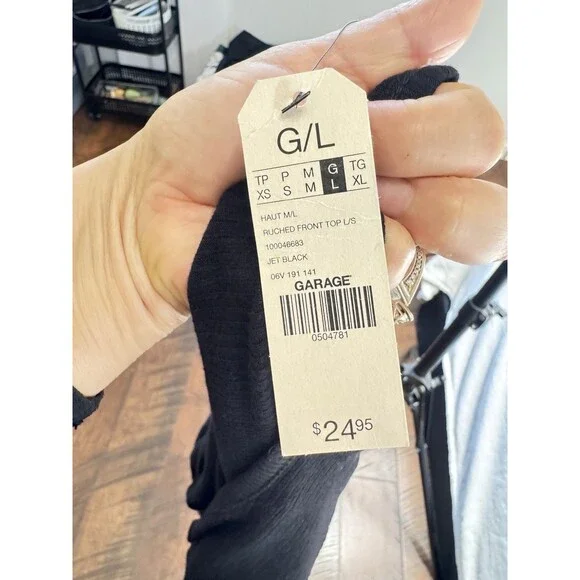 Garage Womens,black ruched front tie cropped long sleeve top Size L - Picture 5 of 8